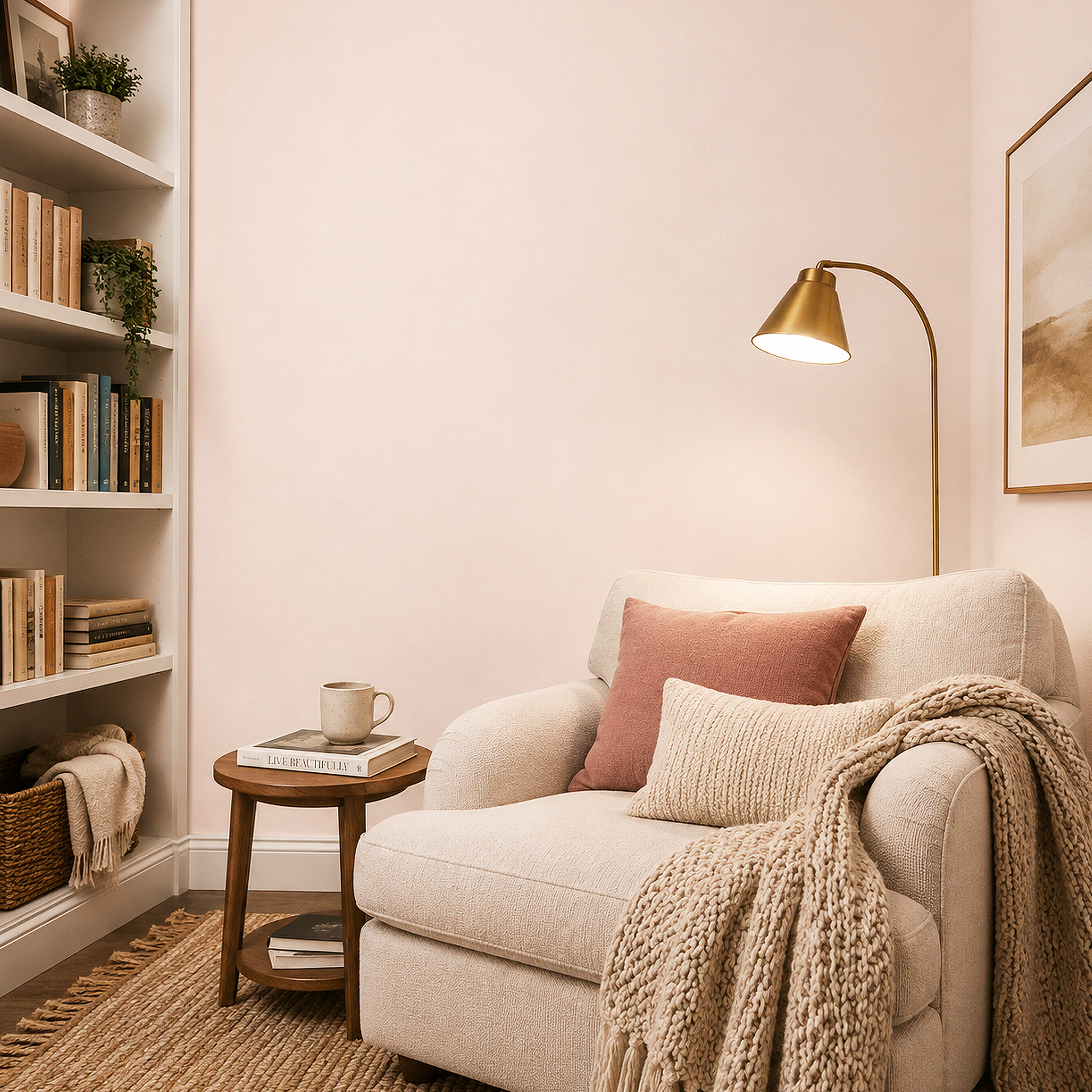 hint of pink painted reading nook