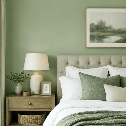 kennebunkport green painted bedroom