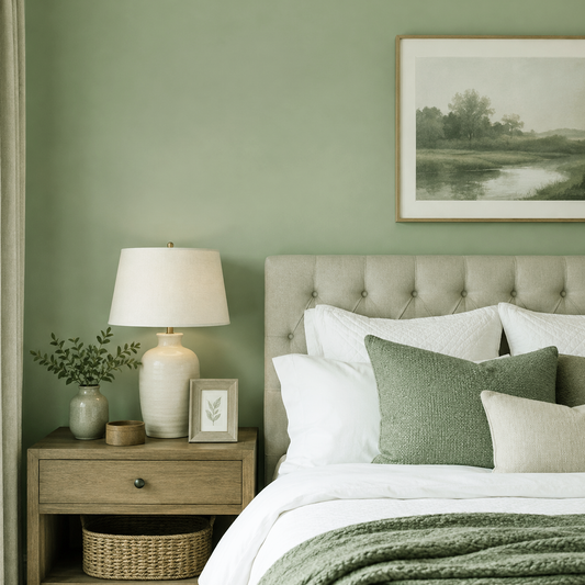 kennebunkport green painted bedroom