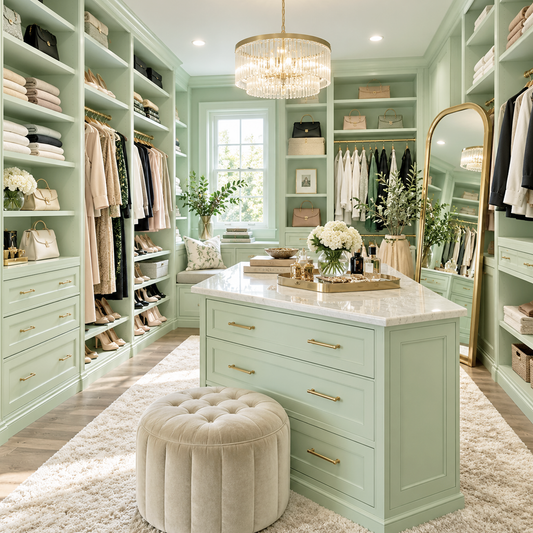 kittery point green painted walk in closet