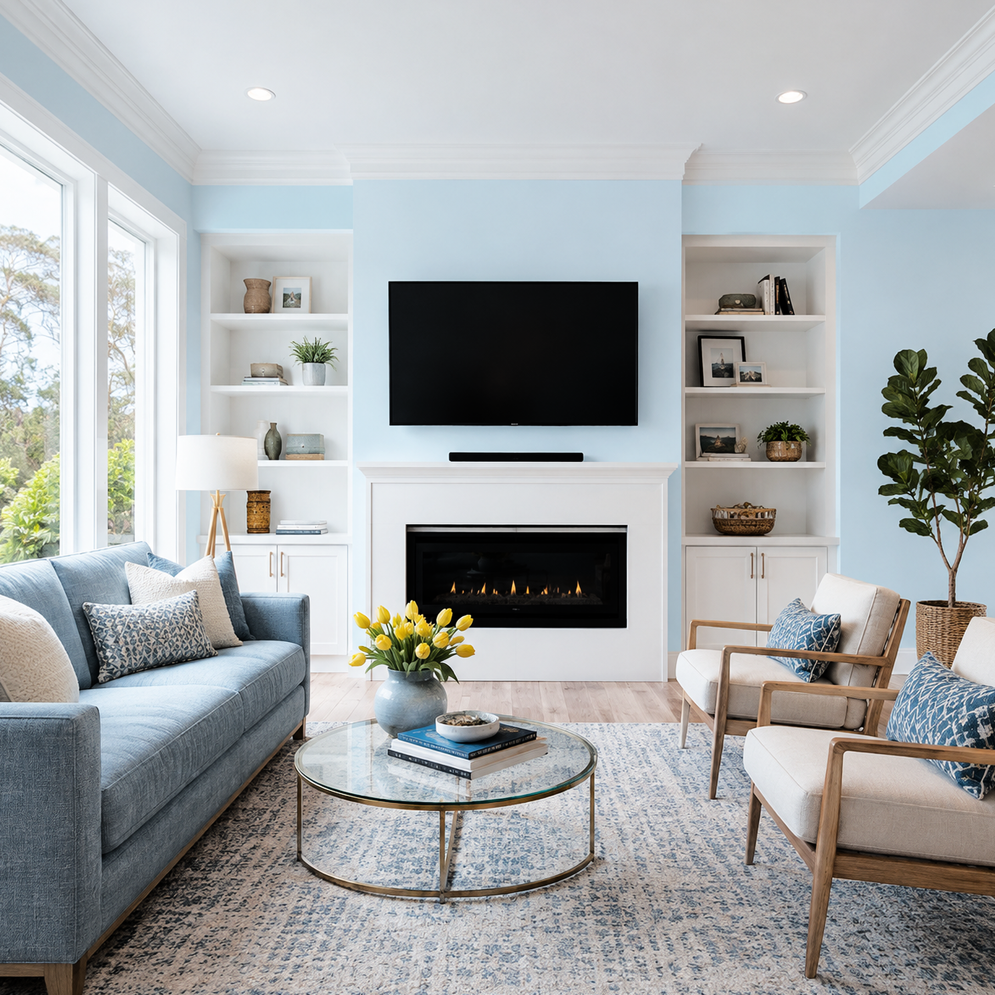 light blue painted living room