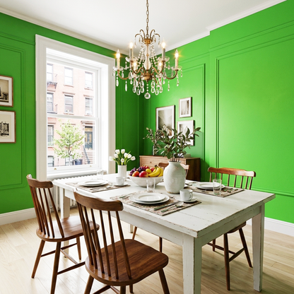 lizard green painted dining room
