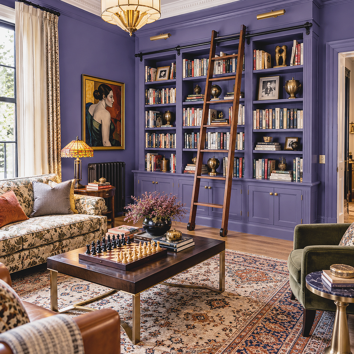 mauve bauhaus painted library