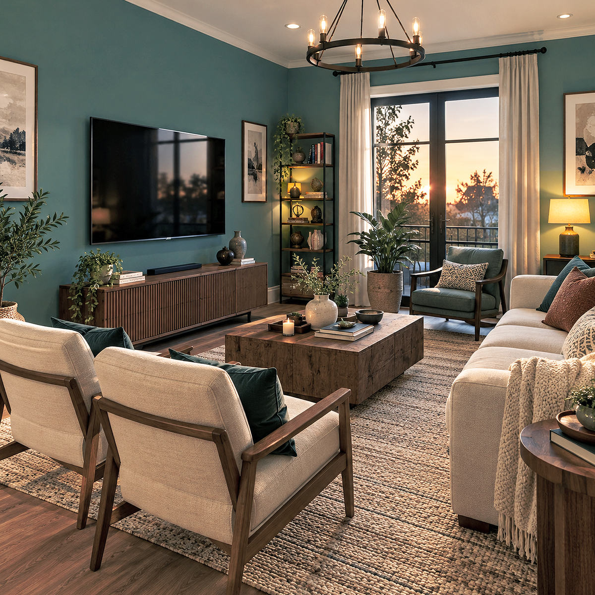 mediterranean teal painted living room