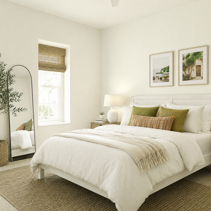 moonlight white painted guest bedroom
