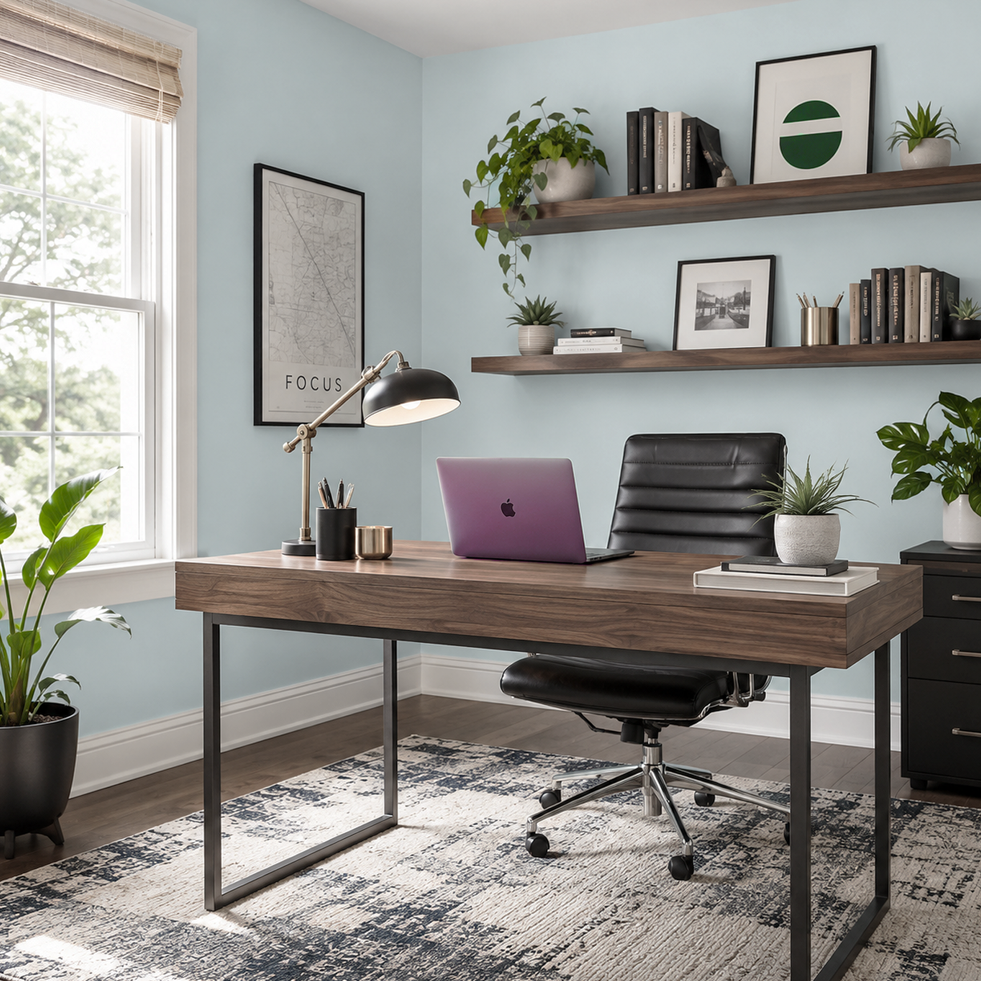 morning sky blue painted home office