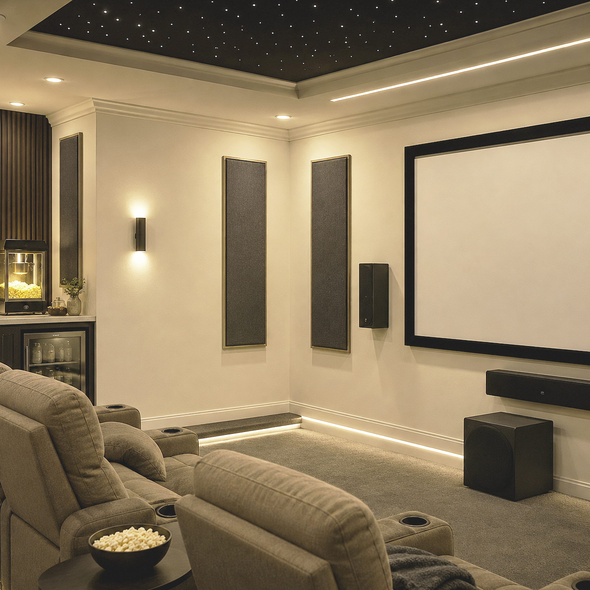 natural linen painted home theater