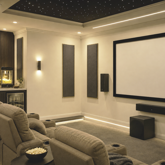 natural linen painted home theater