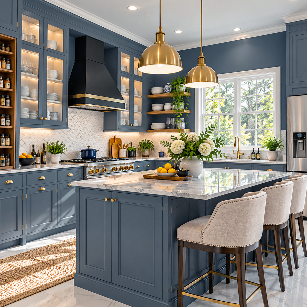 newburyport blue painted kitchen