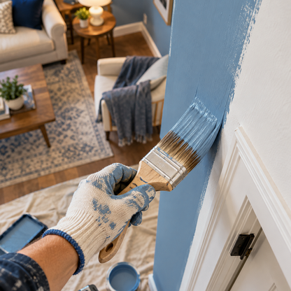 old blue jeans paint brush