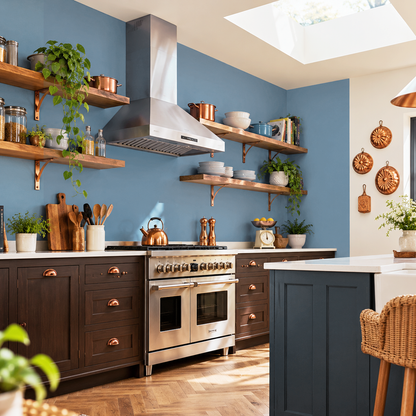 old blue jeans painted kitchen