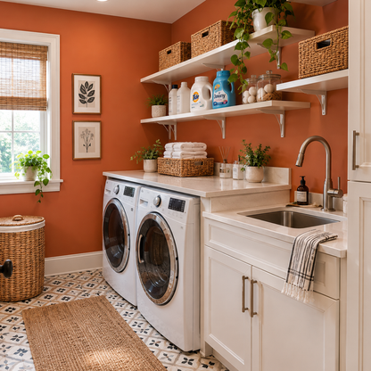 orange parrot painted laundry room