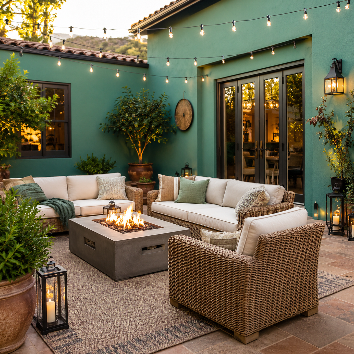 palm trees painted outdoor patio