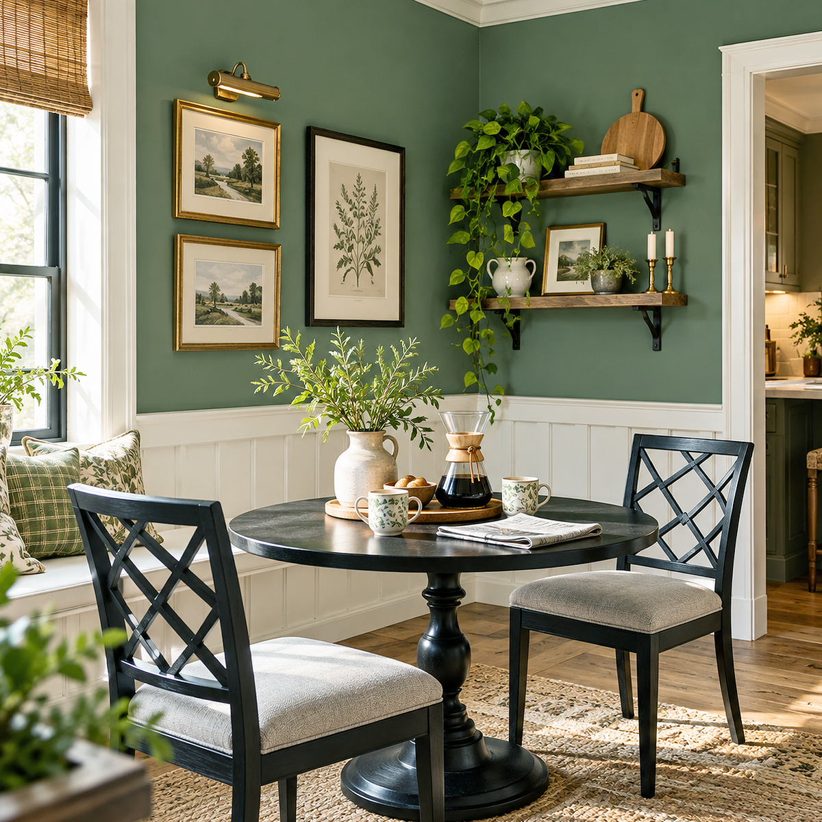 peale green painted dining nook