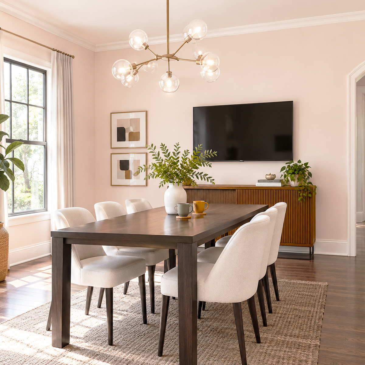 pink cloud painted dining room