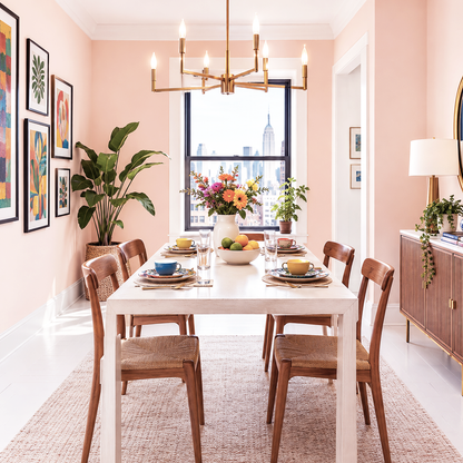 pink swirl painted dining room