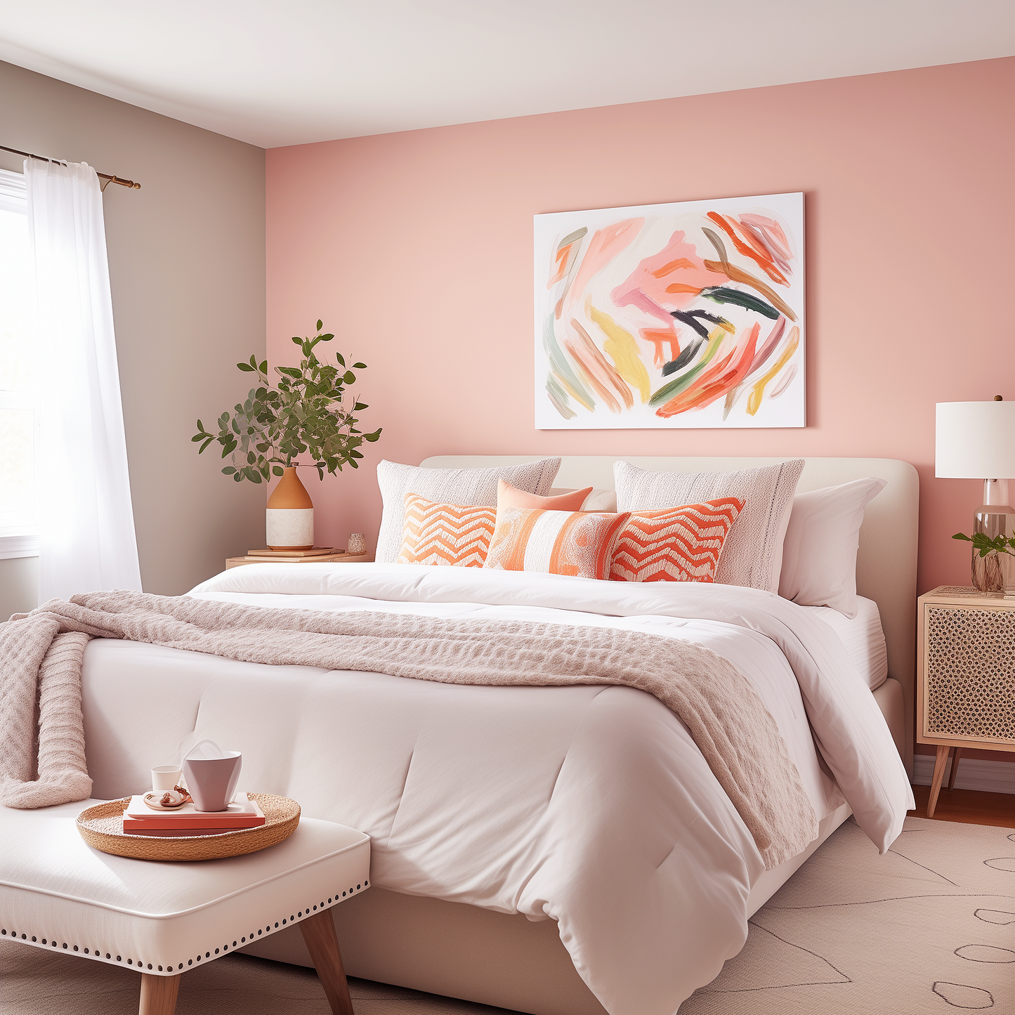 pleasant pink painted bedroom