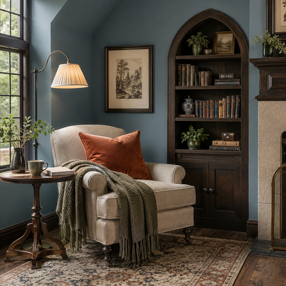 providence blue painted reading nook