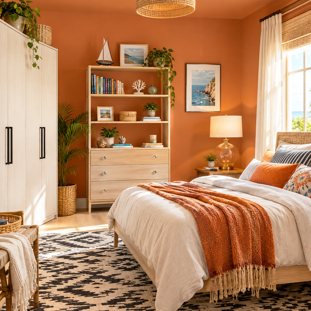 pumpkin cream painted bedroom