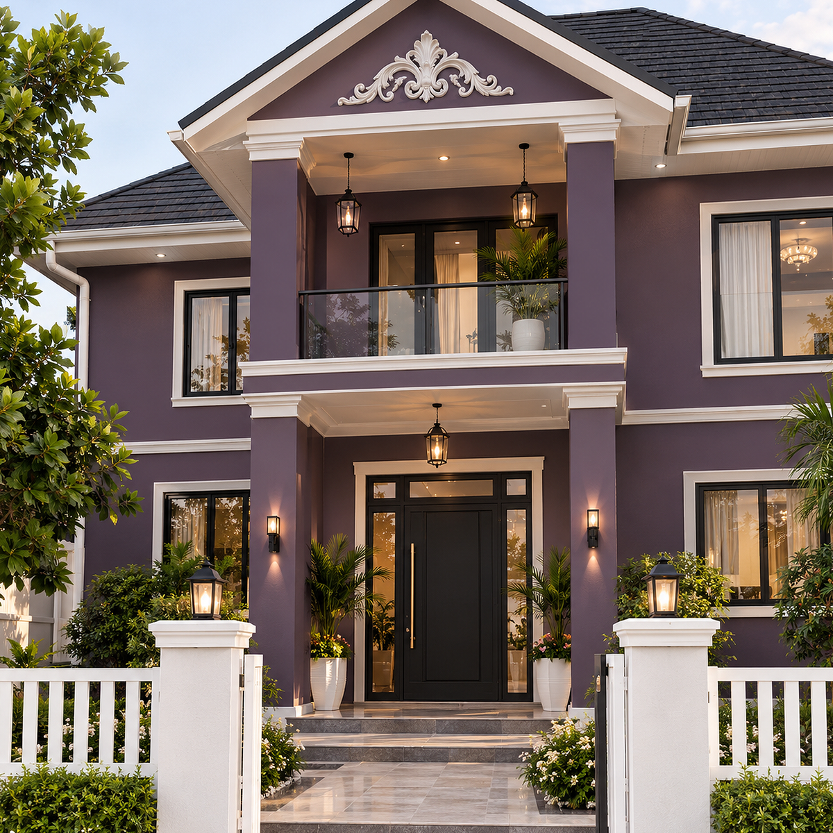 purple lotus painted entryway