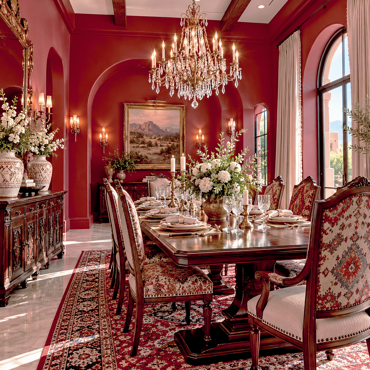 raspberry truffle painted dining room