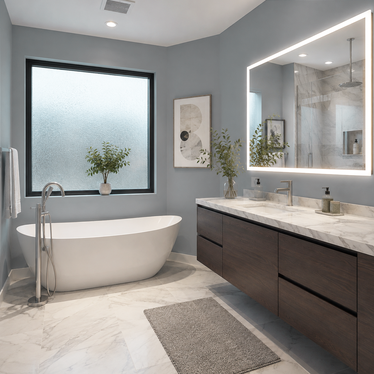 smoke gray painted bathroom