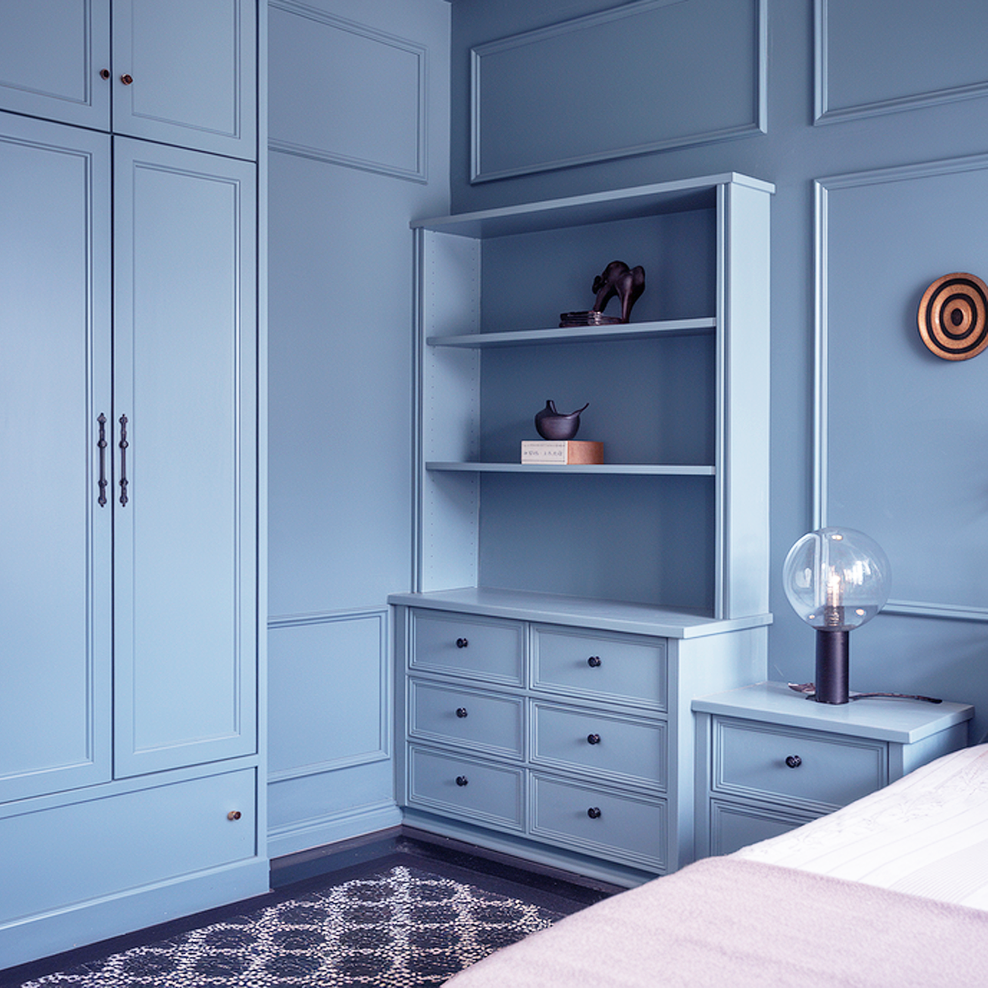 steel blue painted bedroom