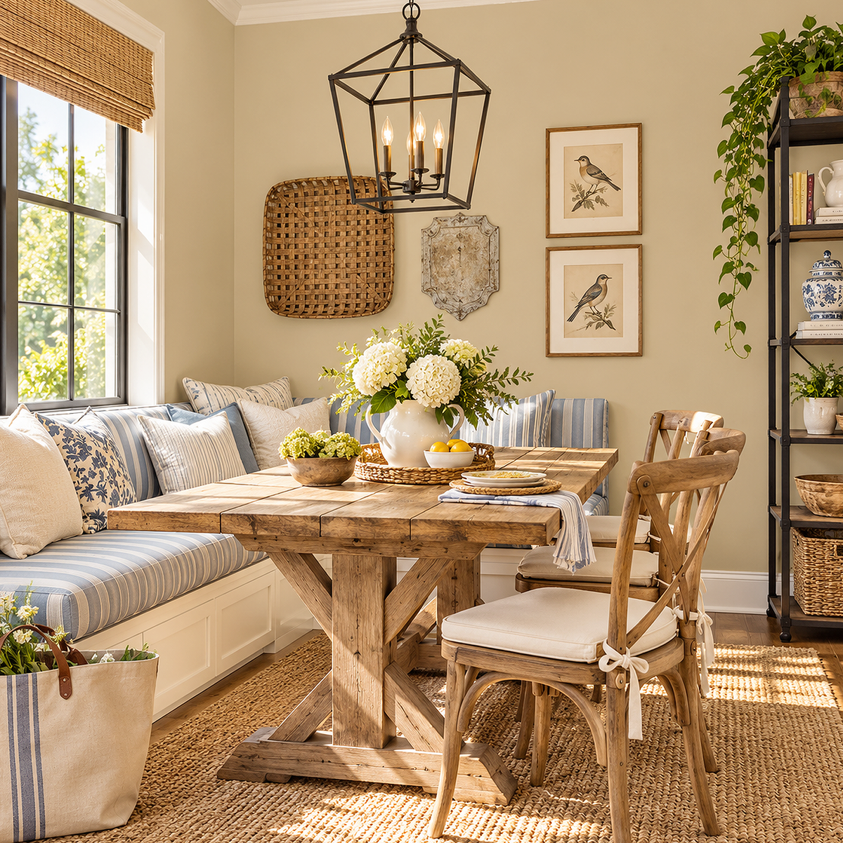 stone house painted dining nook