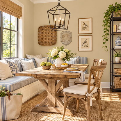 stone house painted dining nook