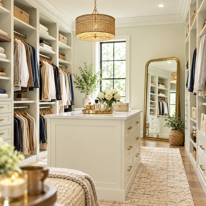 tapestry beige painted walkin closet