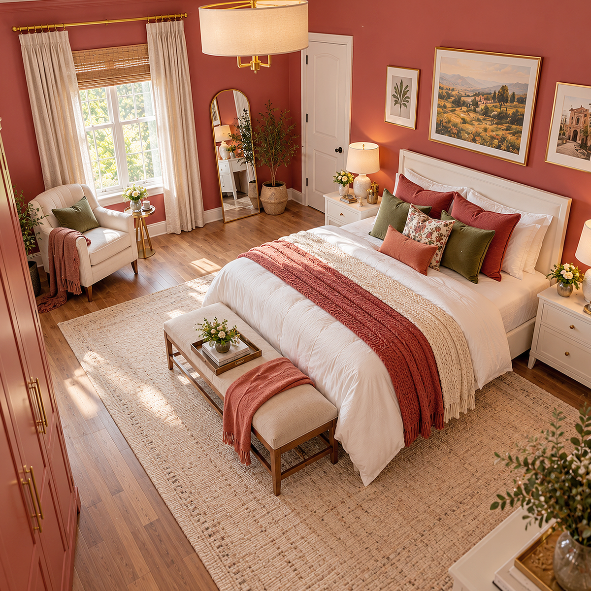 terra cotta tile painted bedroom