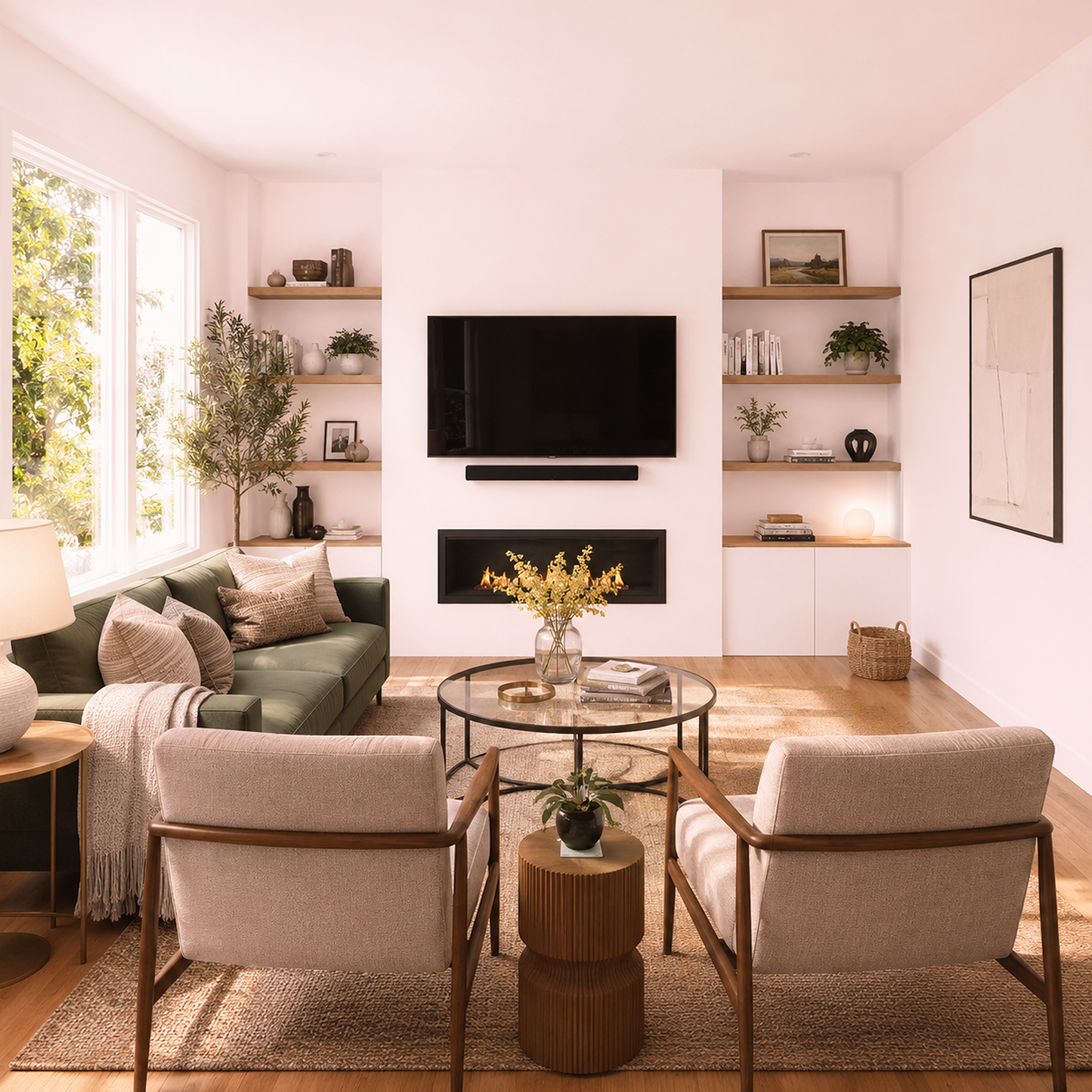 touch of pink painted living room