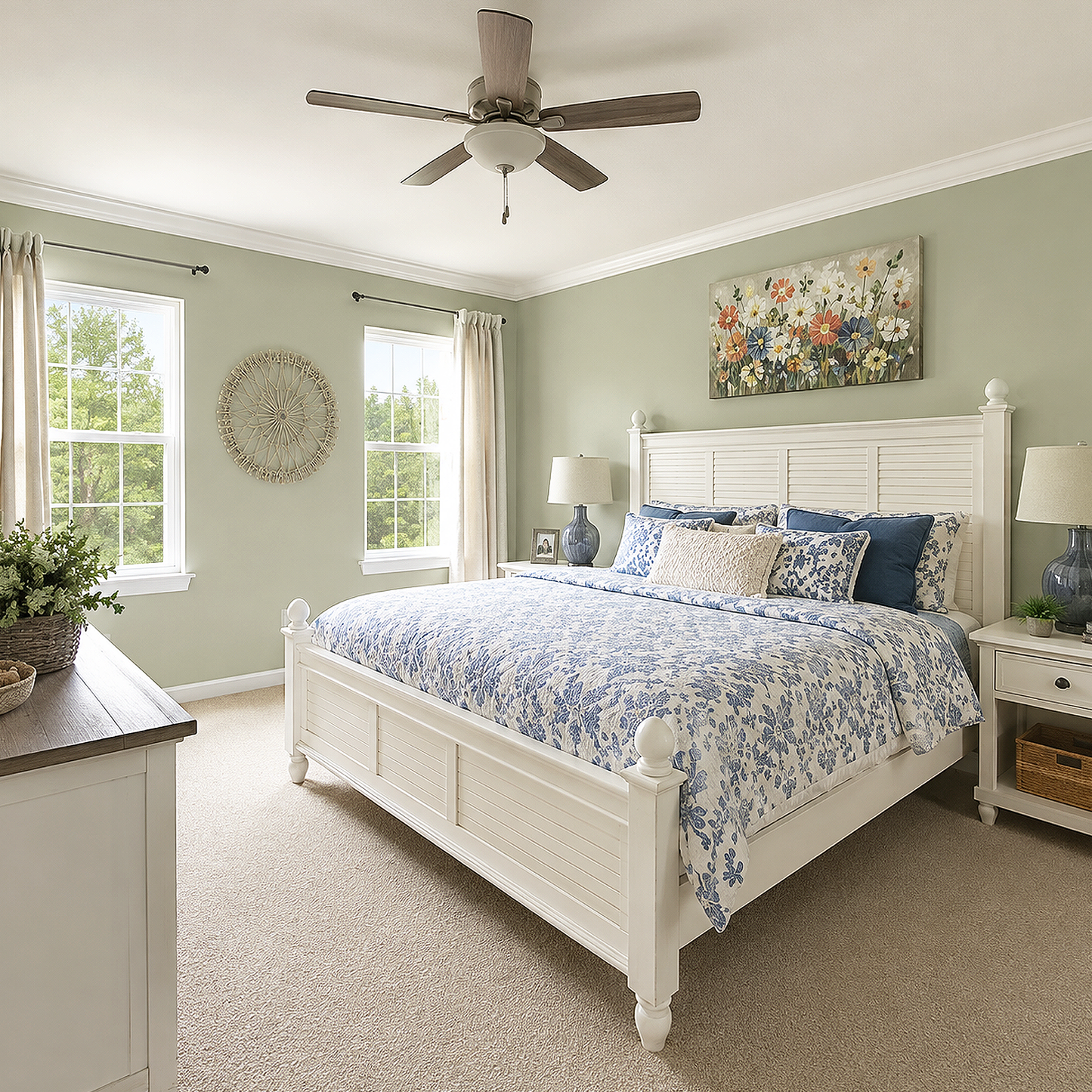 tree moss painted bedroom