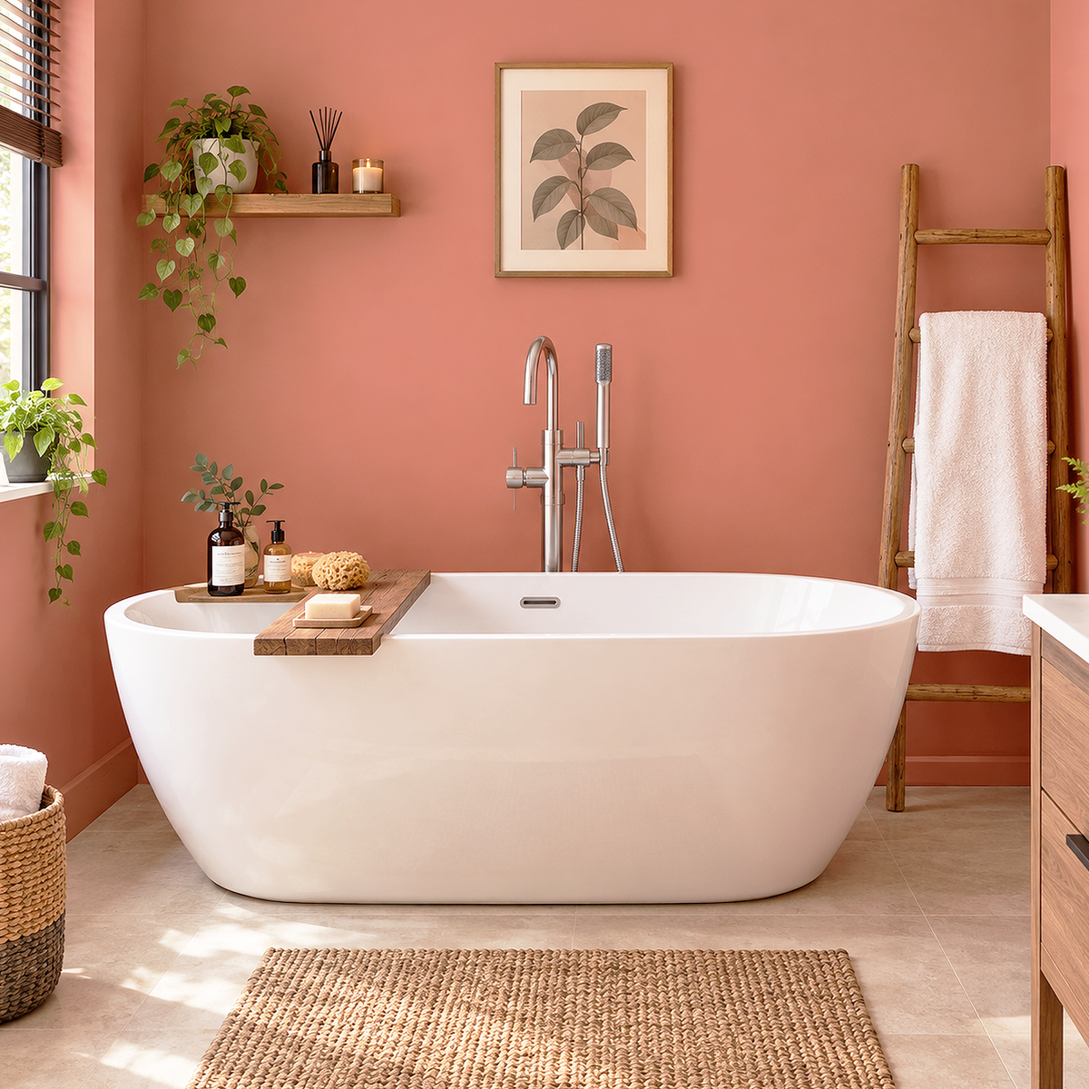 tropical fruit painted bathroom
