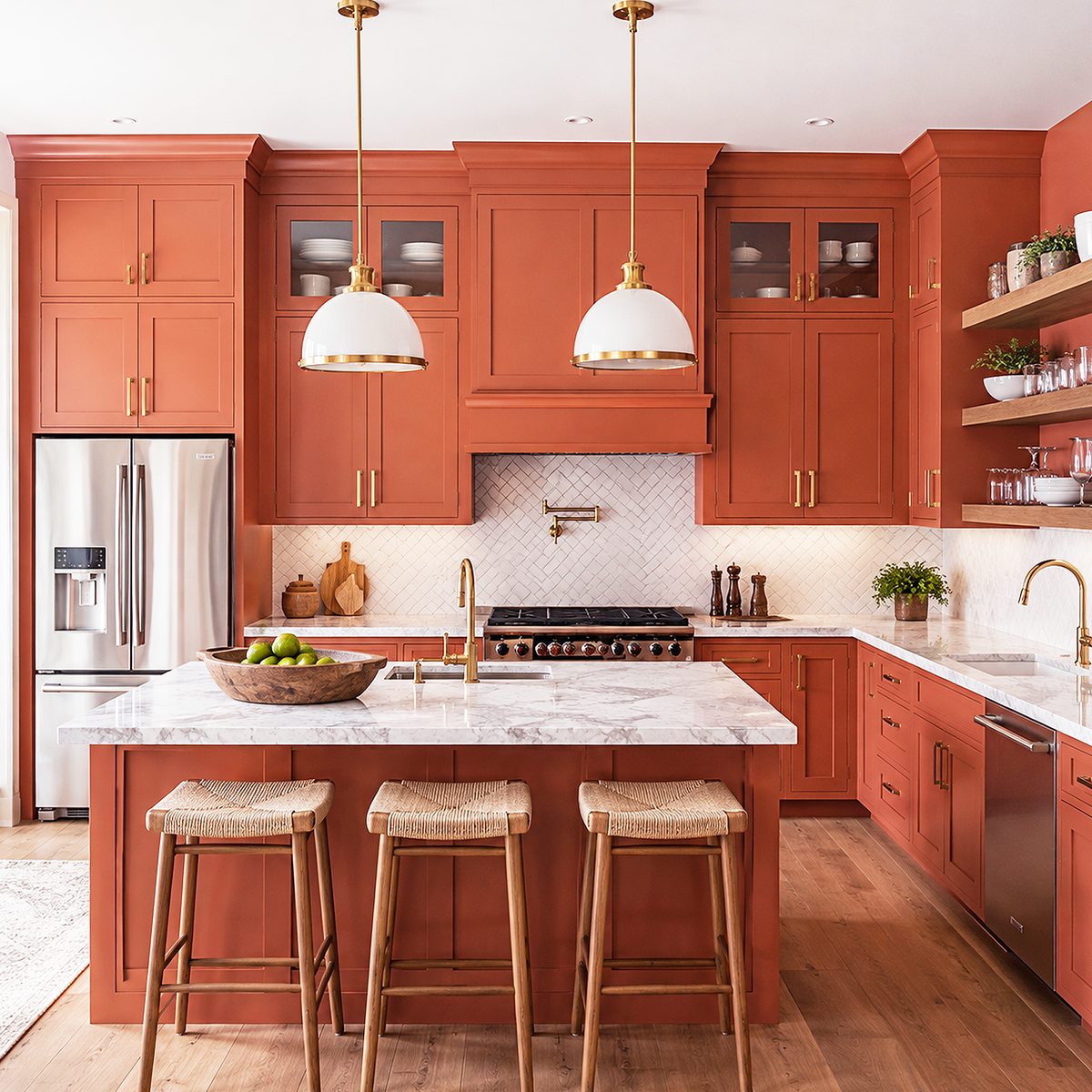 tropical orange painted kitchen