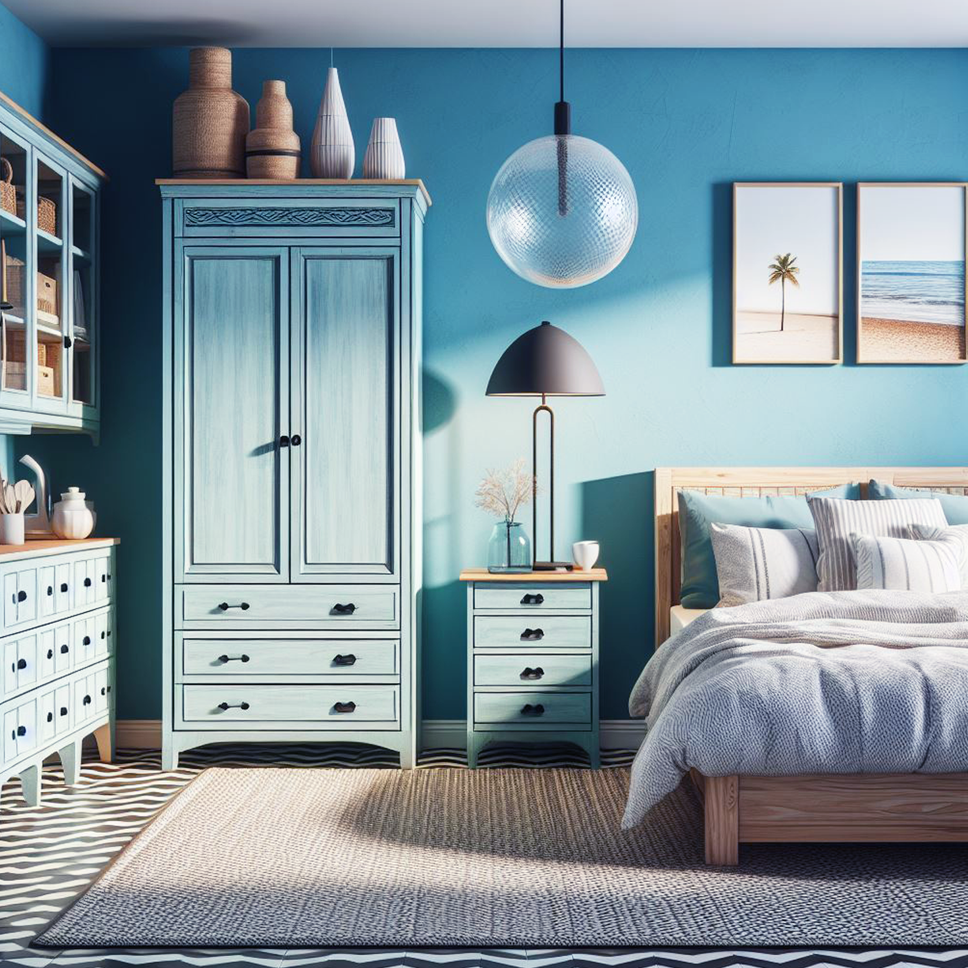 true blue painted bedroom
