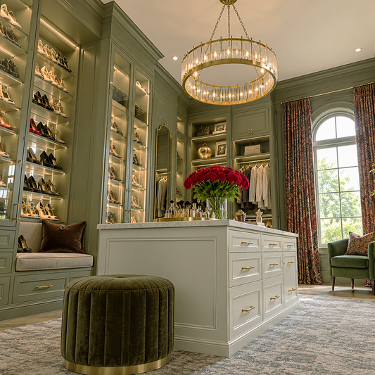 turtle green painted walk in closet