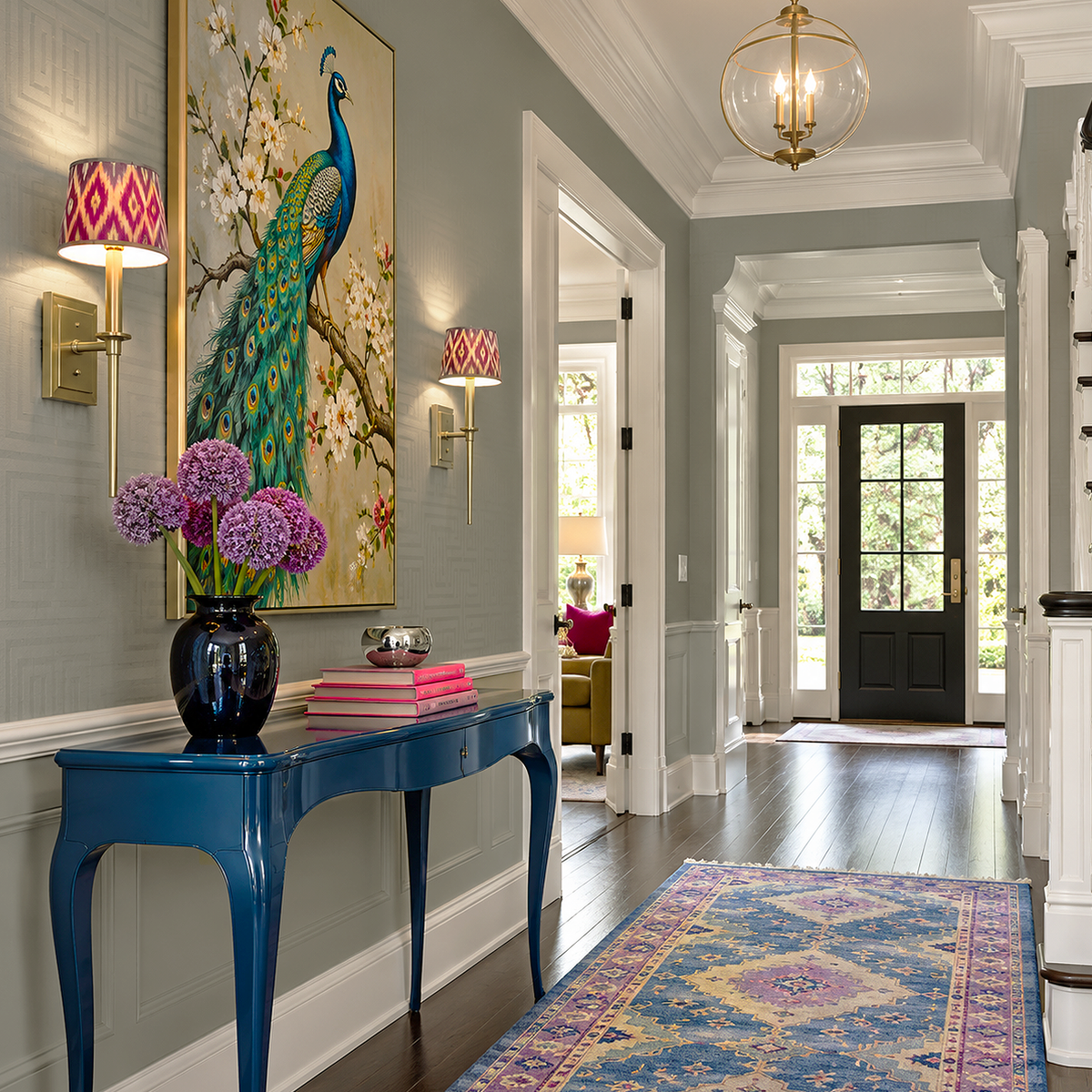 tweed coat painted hallway