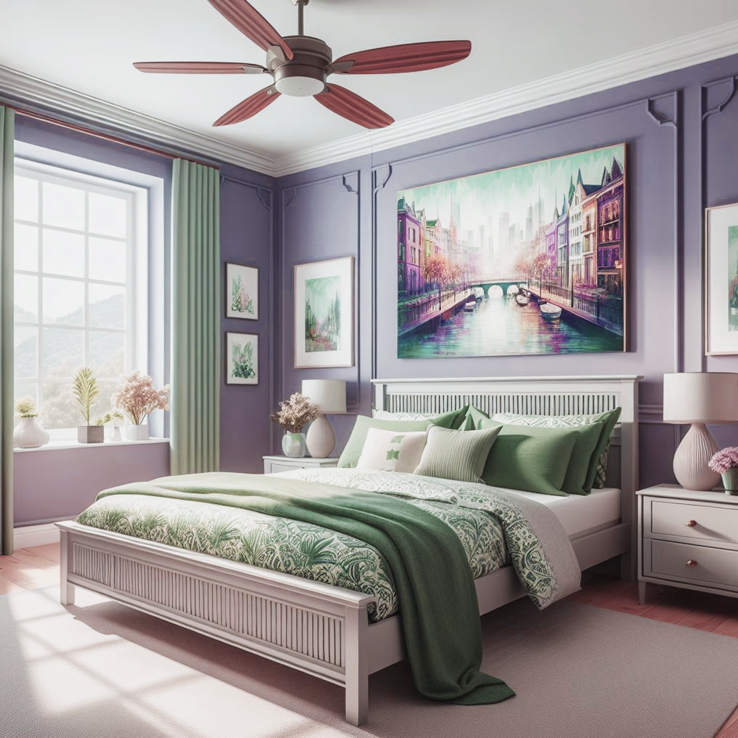 violet dusk painted bedroom