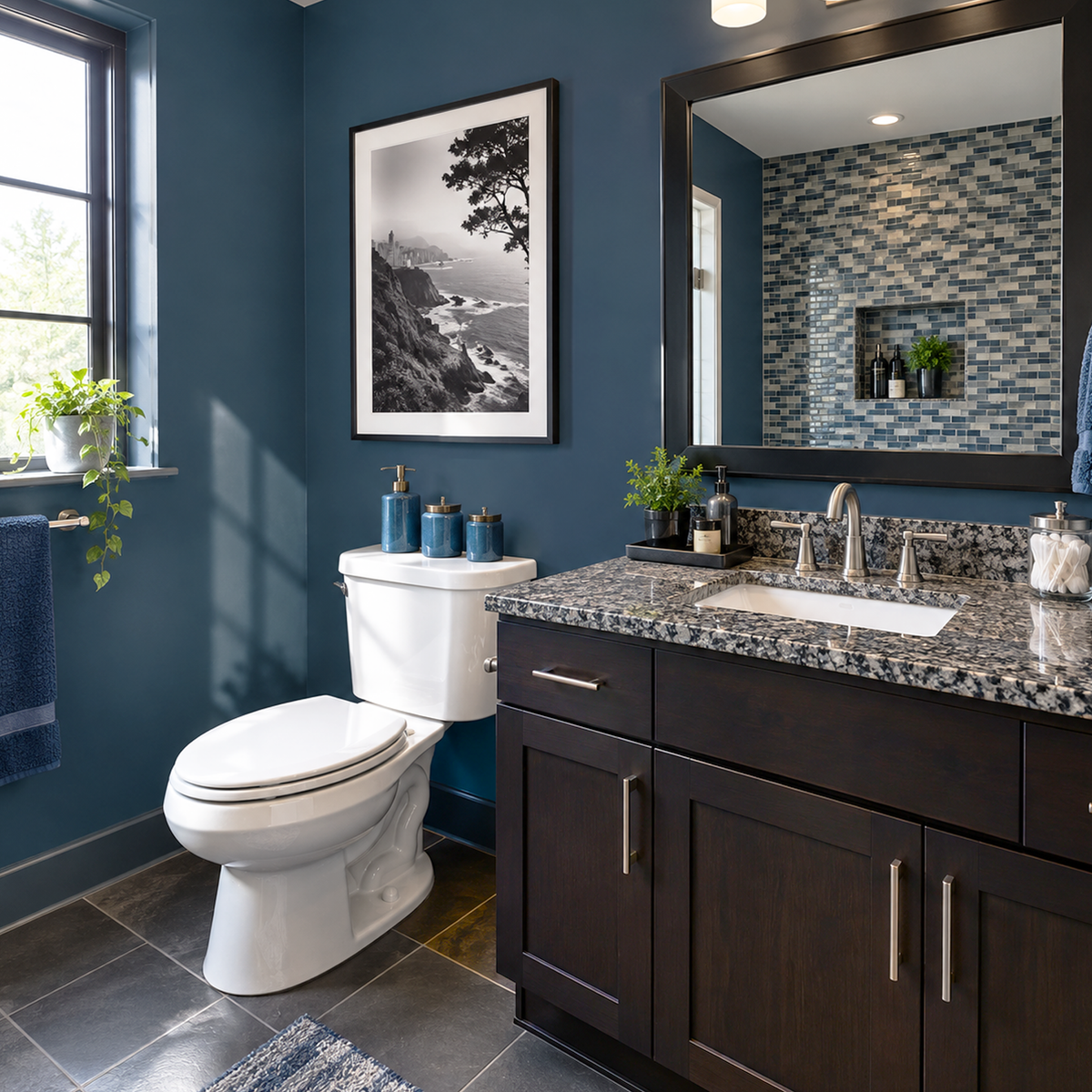 washington blue painted bathroom