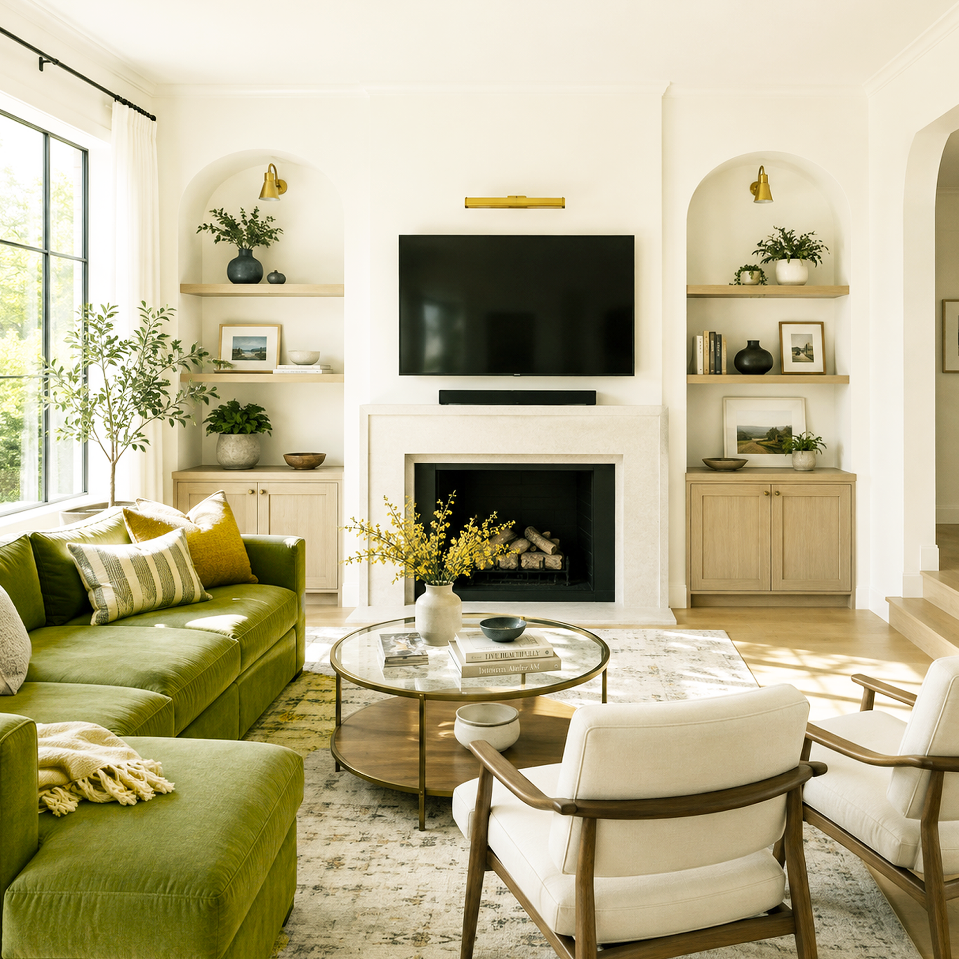 white blush painted living room