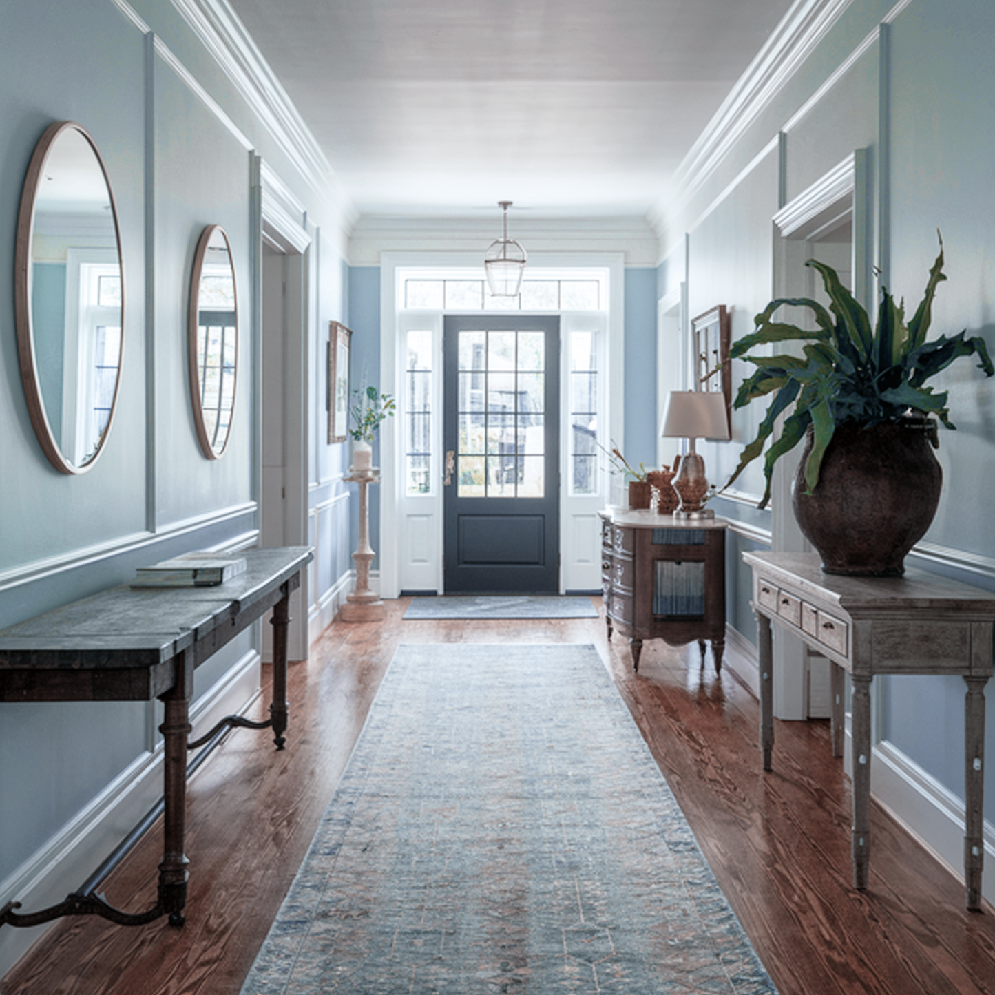 white satin painted hallway