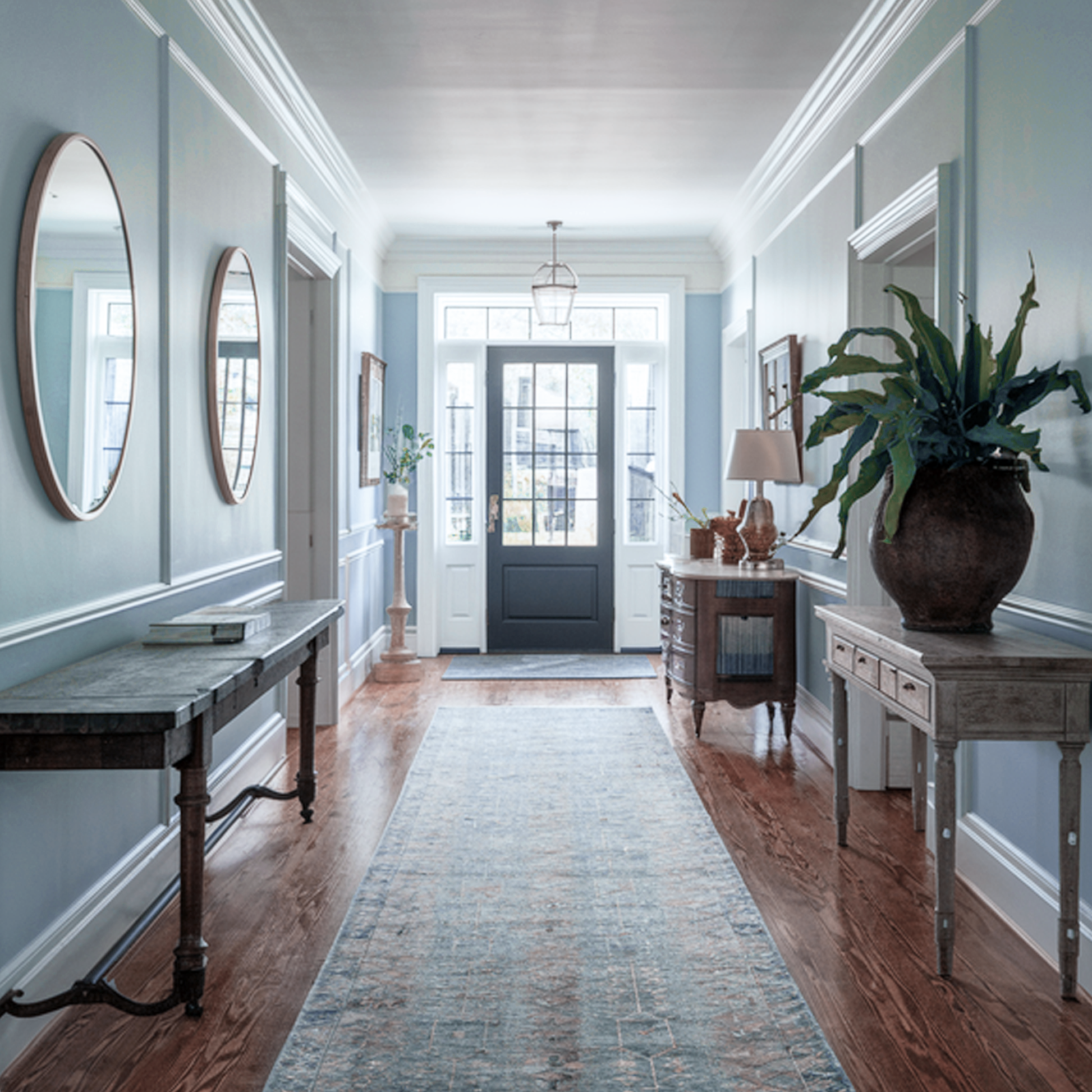 white satin painted hallway